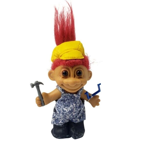Vintage Russ Troll Doll Construction Worker 5" Red Hair Hammer Original #18532 - Picture 1 of 4